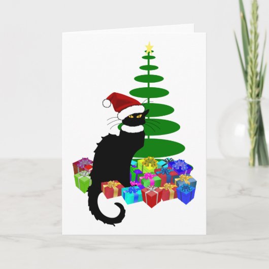 Le Chat Noir Santa Hat Kerstmis Feestdagen Kaart (Voorkant)