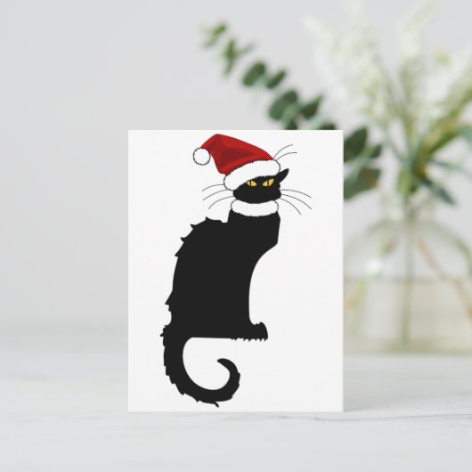 Le Chat Noir Santa Hat Kerstmis Feestdagenkaart (Staand voorkant)