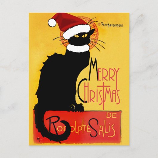 Le Chat Noir Santa Hat Kerstmis Feestdagenkaart (Voorkant)