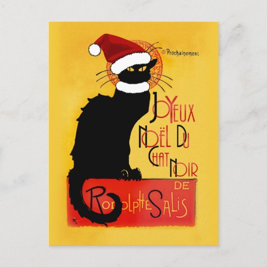 Le Chat Noir Santa Hat Kerstmis Feestdagenkaart (Voorkant)