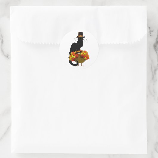 Le Chat Noir Thanksgiving and Pilgrim Turkey Ronde Sticker (Tas)