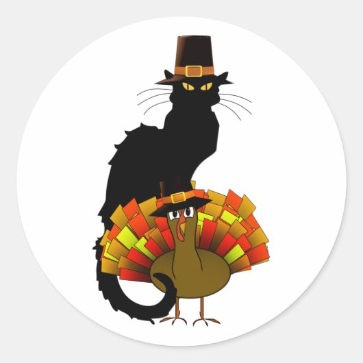 Le Chat Noir Thanksgiving and Pilgrim Turkey Ronde Sticker (Voorkant)