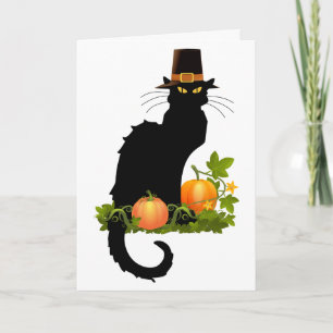 Le Chat Noir Thanksgiving en pelgrim Turkije Feestdagen Kaart