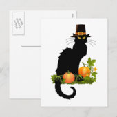 Le Chat Noir Thanksgiving en pelgrim Turkije Feestdagenkaart (Voorkant / Achterkant)