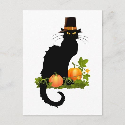 Le Chat Noir Thanksgiving en pelgrim Turkije Feestdagenkaart (Voorkant)