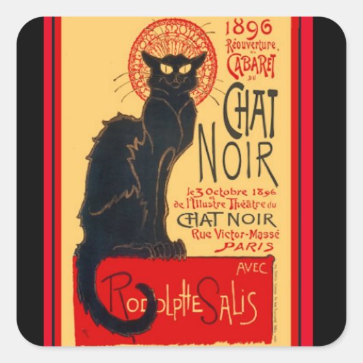 Le Chat Noir, The Black Cat, Art Vierkante Sticker (Voorkant)