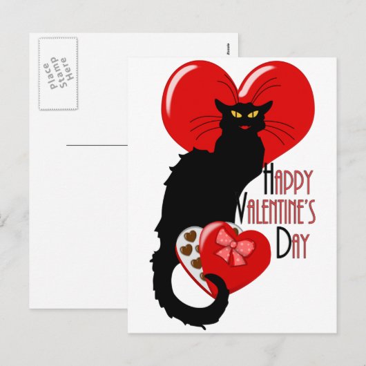 Le Chat Noir Valentijn Feestdagenkaart (Voorkant / Achterkant)