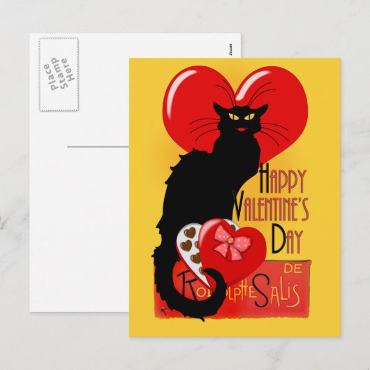 Le Chat Noir Valentijnsdag Feestdagenkaart (Voorkant / Achterkant)