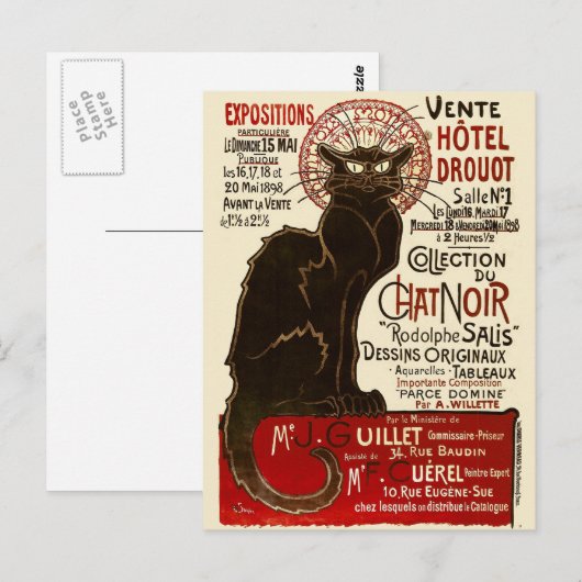 Le Chat Noir, Vente Hôtel Drouot Briefkaart (Voorkant / Achterkant)
