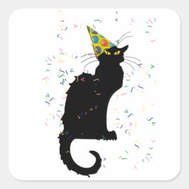 Le Chat Party Pet & Confetti Ronde Sticker
