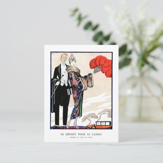 Le départ pour le casino door George Barbier Briefkaart (Staand voorkant)