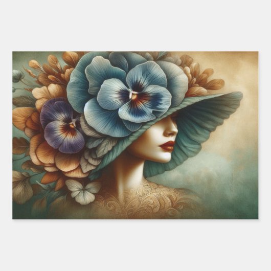 Le Femme Blue Pansy Decoupage Inpakpapier (Voorkant)