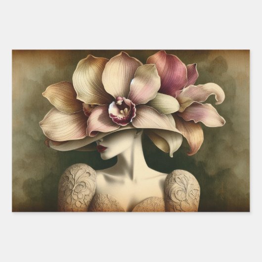 Le Femme Orchid Decoupage Flat Wrapping Cadeaupapi Inpakpapier Vel (Voorkant)