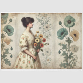 Le Femme Oude Wereld Bloemen Victoriaans Decoupage Tissuepapier