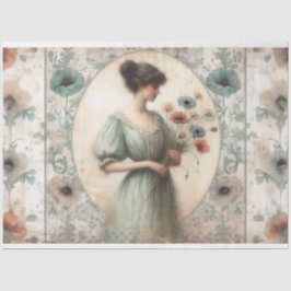 Le Femme Oude Wereld Bloemen Victoriaans Decoupage Tissuepapier