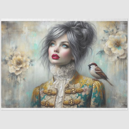 Le Femme & Sparrow Beauty Fleur Decoupage Tissuepapier (Voorkant)