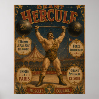 Le Géant Hercule - Vintage Circusposter - Breng t Poster