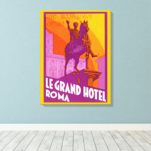 Le Grand Hotel Roma-standbeeld, Italië, vintage re Canvas Afdruk