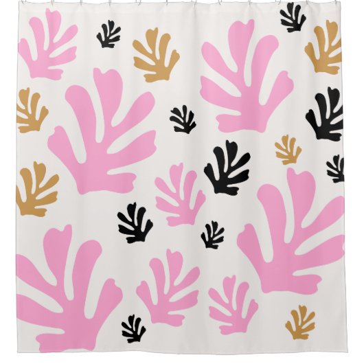Le Jardin 01 botanische roze en goudhoudende blade Douchegordijn (Voorkant)