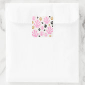 Le Jardin 01 botanische roze en goudhoudende blade Vierkante Sticker (Tas)