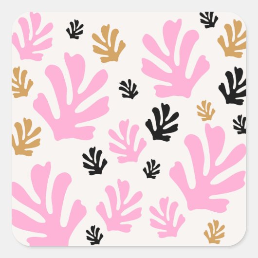 Le Jardin 01 botanische roze en goudhoudende blade Vierkante Sticker (Voorkant)
