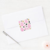 Le Jardin 01 botanische roze en goudhoudende blade Vierkante Sticker (Envelop)