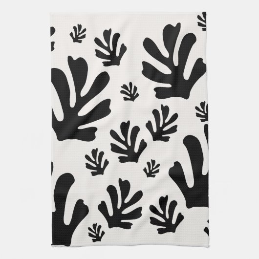 Le Jardin 02 Botanisch Zwart Wit Modern Bladeren Theedoek (Verticaal)