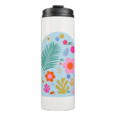 Le Jardin 06 Abstract Retro Flowers Blauw en Roze Thermosbeker (Voorkant)