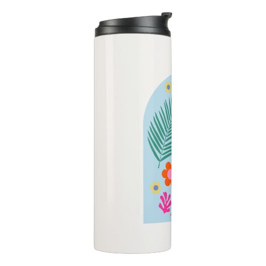 Le Jardin 06 Abstract Retro Flowers Blauw en Roze Thermosbeker (Gedraaid links)