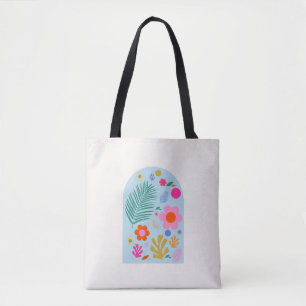 Le Jardin 06 Abstract Retro Flowers Blauw en Roze Tote Bag