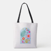 Le Jardin 06 Abstract Retro Flowers Blauw en Roze Tote Bag (Achterkant)