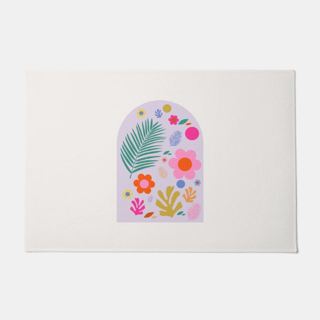 Le Jardin 07 Retro Flowers Pastel Lila Deurmat (Voorkant)