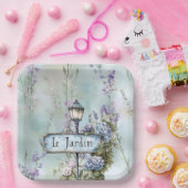 Le Jardin (de tuin)  paarse bloemen Papieren Bordje (Feest)