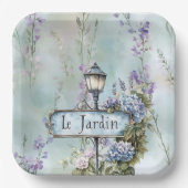 Le Jardin (de tuin)  paarse bloemen Papieren Bordje (Voorkant)