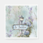 Le Jardin (de tuin)  paarse bloemen Servet (Voorkant)