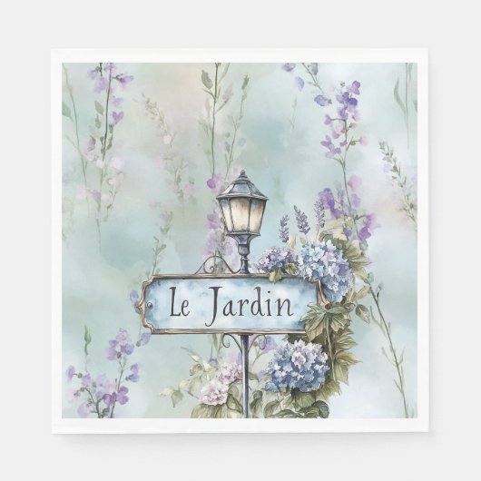 Le Jardin (de tuin)  paarse bloemen Servet (Voorkant)