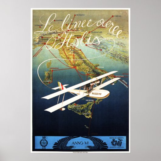 LE LINEE ITALY Airlines Airplane Europe Travel Ad Poster (Voorkant)