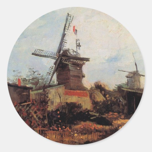 Le Moulin de Blute Fin by Vincent van Gogh Ronde Sticker (Voorkant)