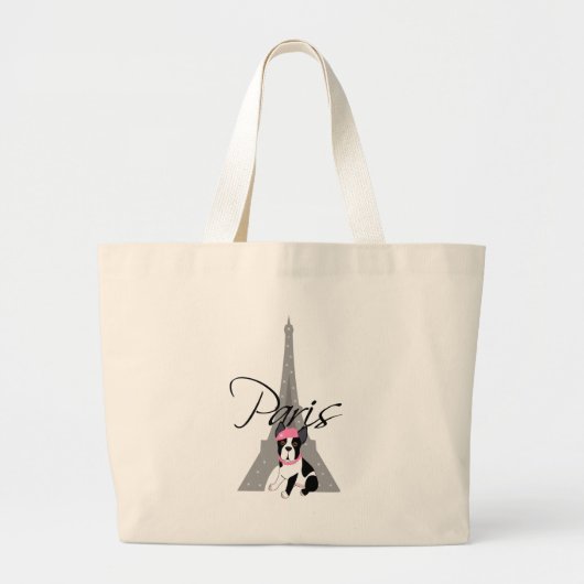 Le petit chien à Paris Grote Tote Bag (Voorkant)