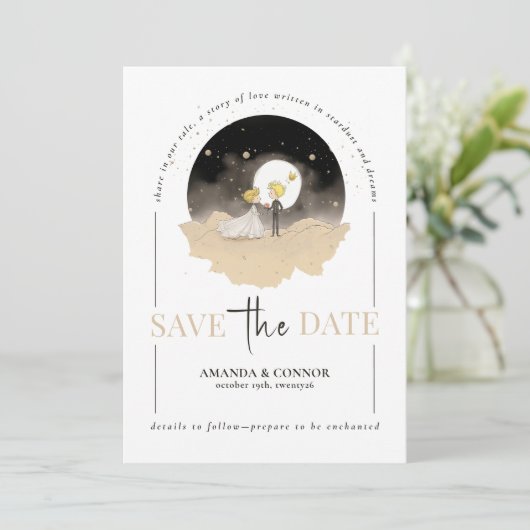Le Petit Prince and Bride Save the Date Uitnodigin Kaart (Staand voorkant)