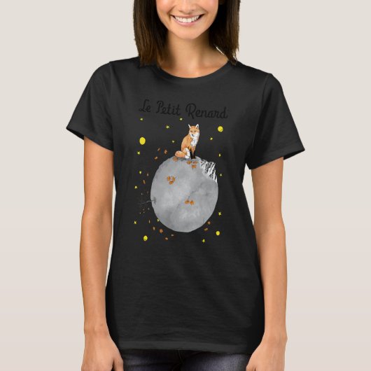 Le Petit Renard Fox Moon Space Universe Planets Fa T-shirt (Voorkant)