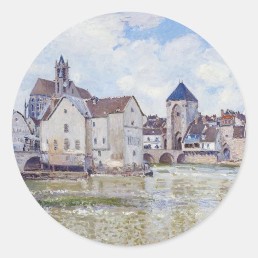 Le Pont de Moret, Alfred Sisley Ronde Sticker (Voorkant)