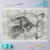 Le Poulet the French rooster on Old Wood Decoupage Tissuepapier (Craft)