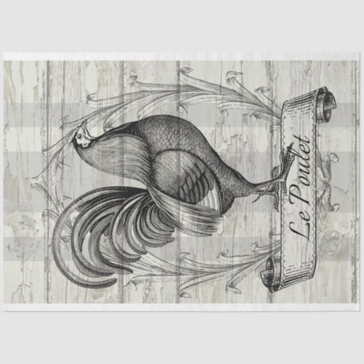 Le Poulet the French rooster on Old Wood Decoupage Tissuepapier (Voorkant)