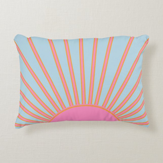 Le Soleil 02 Retro Zon Roze En Blauw Zonneschijn Accent Kussen (Voorkant)