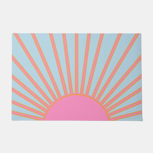 Le Soleil 02 Retro Zon Roze En Blauw Zonneschijn Deurmat (Voorkant)