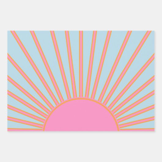 Le Soleil 02 Retro Zon Roze En Blauw Zonneschijn Inpakpapier Vel (Voorkant 3)