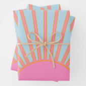 Le Soleil 02 Retro Zon Roze En Blauw Zonneschijn Inpakpapier Vel (In situ)