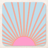 Le Soleil 02 Retro Zon Roze En Blauw Zonneschijn Kartonnen Onderzetters (Voorkant)