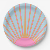Le Soleil 02 Retro Zon Roze En Blauw Zonneschijn Papieren Bordje (Voorkant)